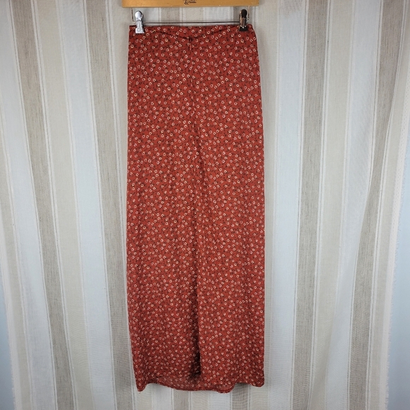 Lulus Absolutely Serene Rust Red Floral Print Ruched Maxi Skirt Red Size Small - Picture 13 of 13